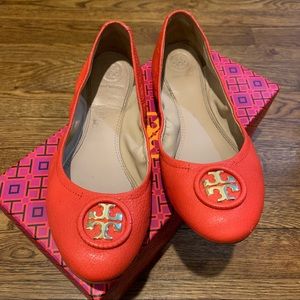 Tory Burch Allie Ballet Flat Nappa Leather Samba Coral Red